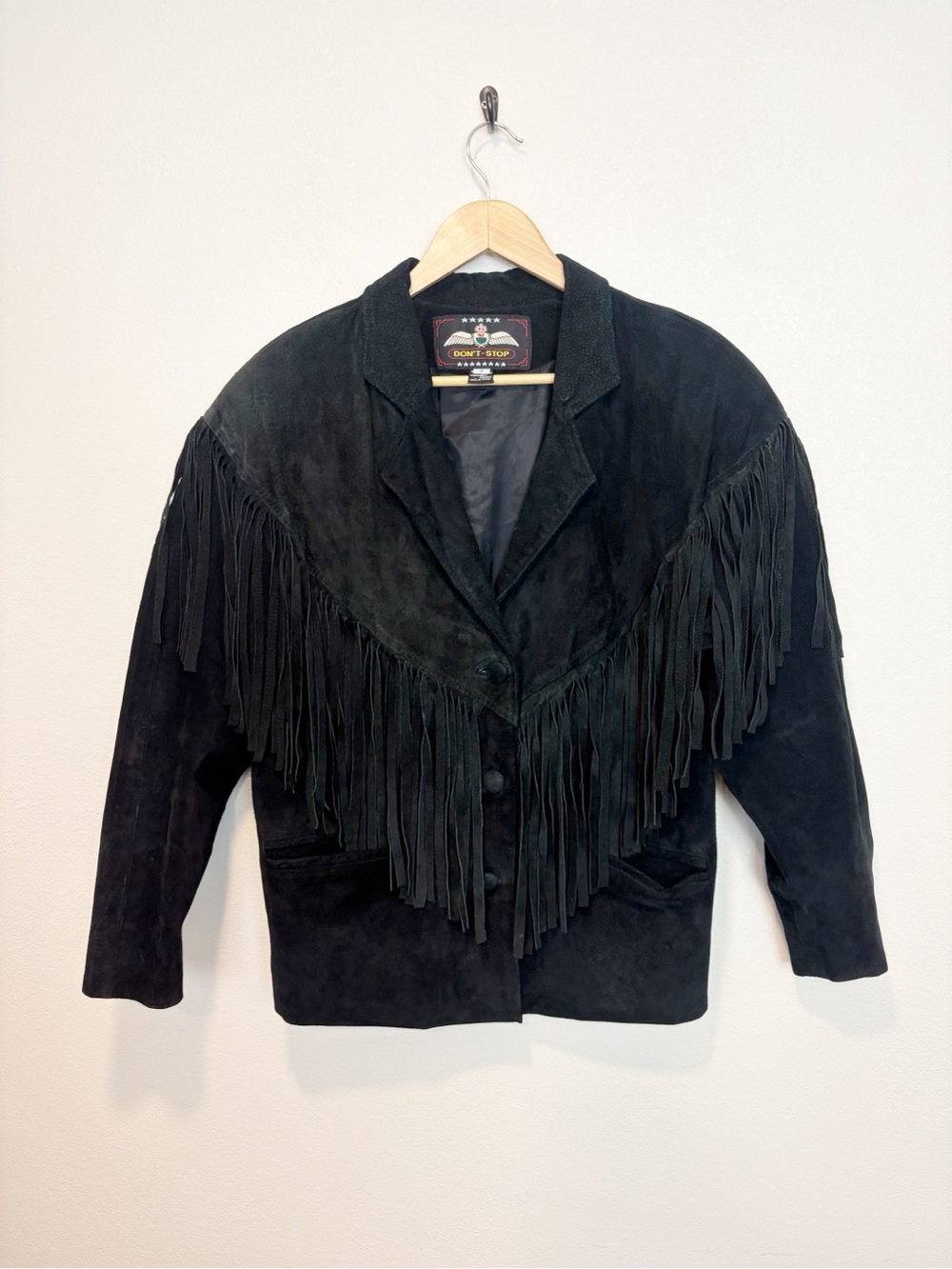 Vintage Western Black Suede Leather Fringe Jacket 80s 90s Don’t Stop Size Small